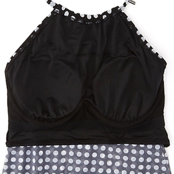 COCO REEF Riviera Dot Aura Mesh Ruffle Crop Tankini Swimsuit Bikini Black 34DD - Picture 8 of 15